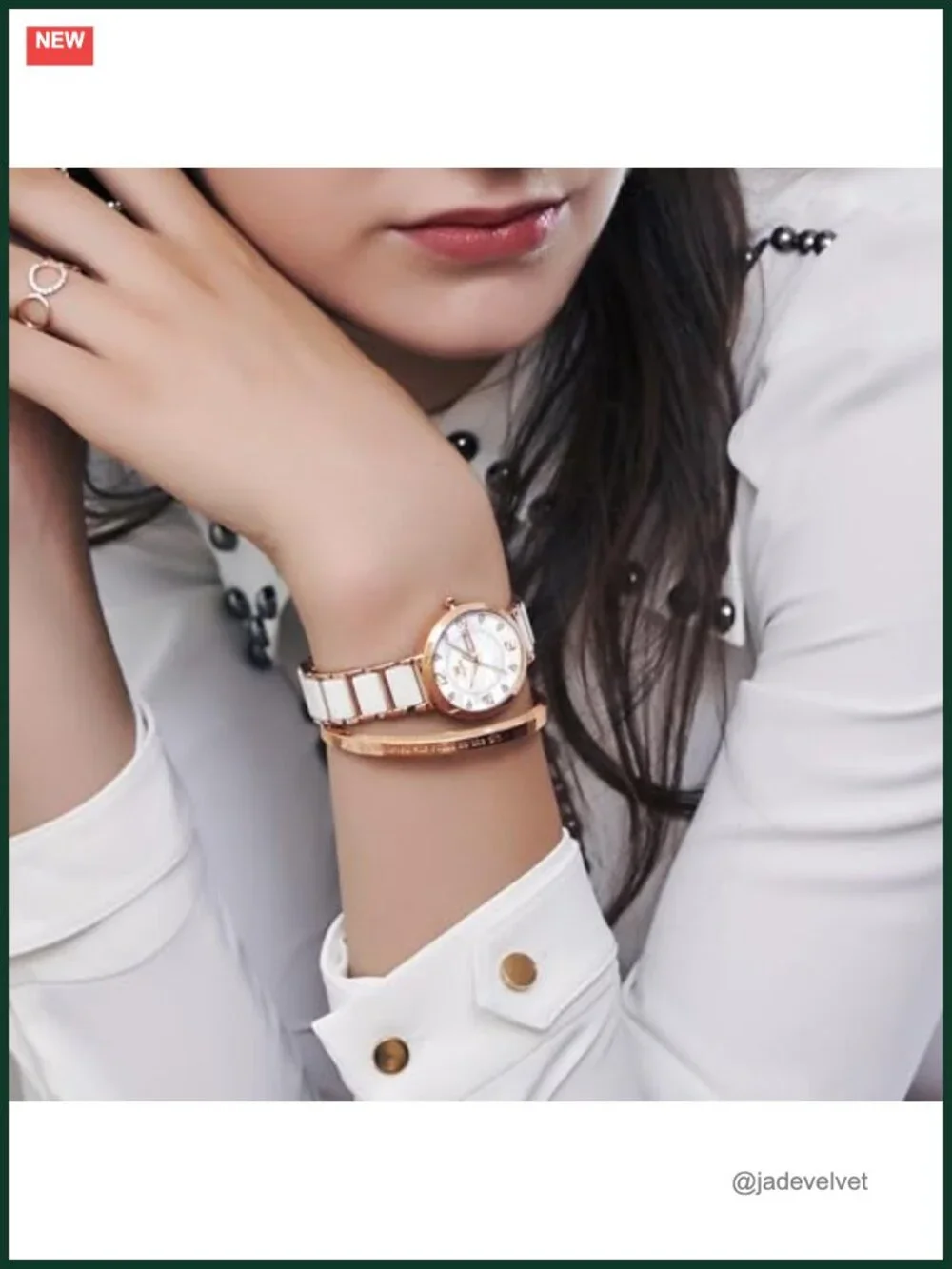 Luxury Ceramic & Stainless Steel Ladies Dress Watch - Pearl Dial, Diamond